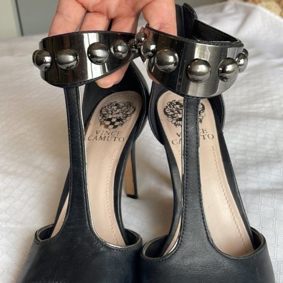 VINCE Camuto Black Leather Embellished Heels - Picture 5 of 9